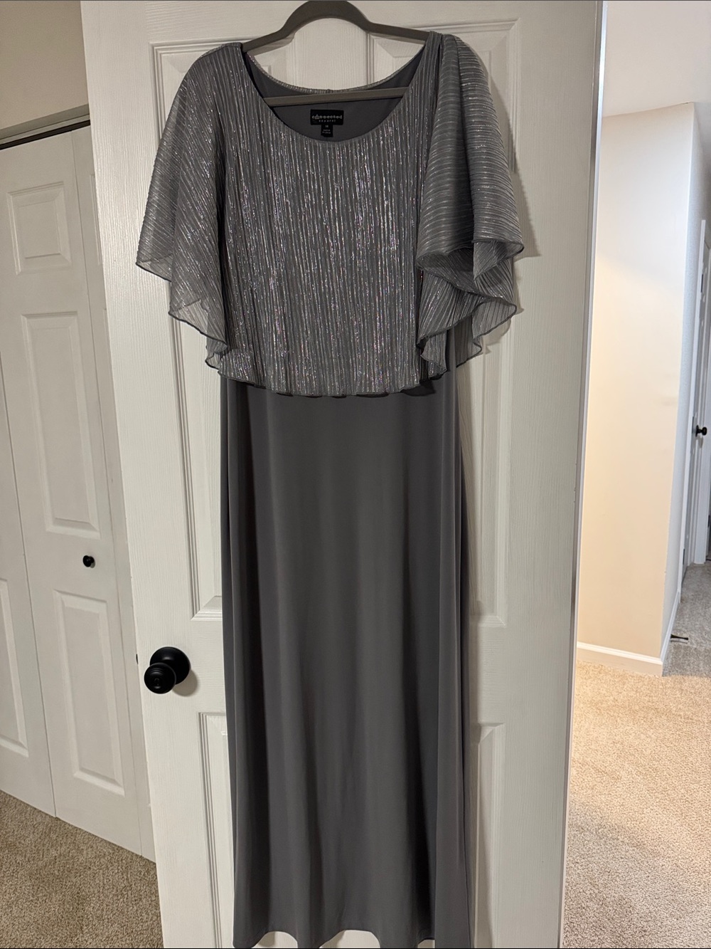 connected apparel Silver Gray Maxi Dress with Flutter Cape